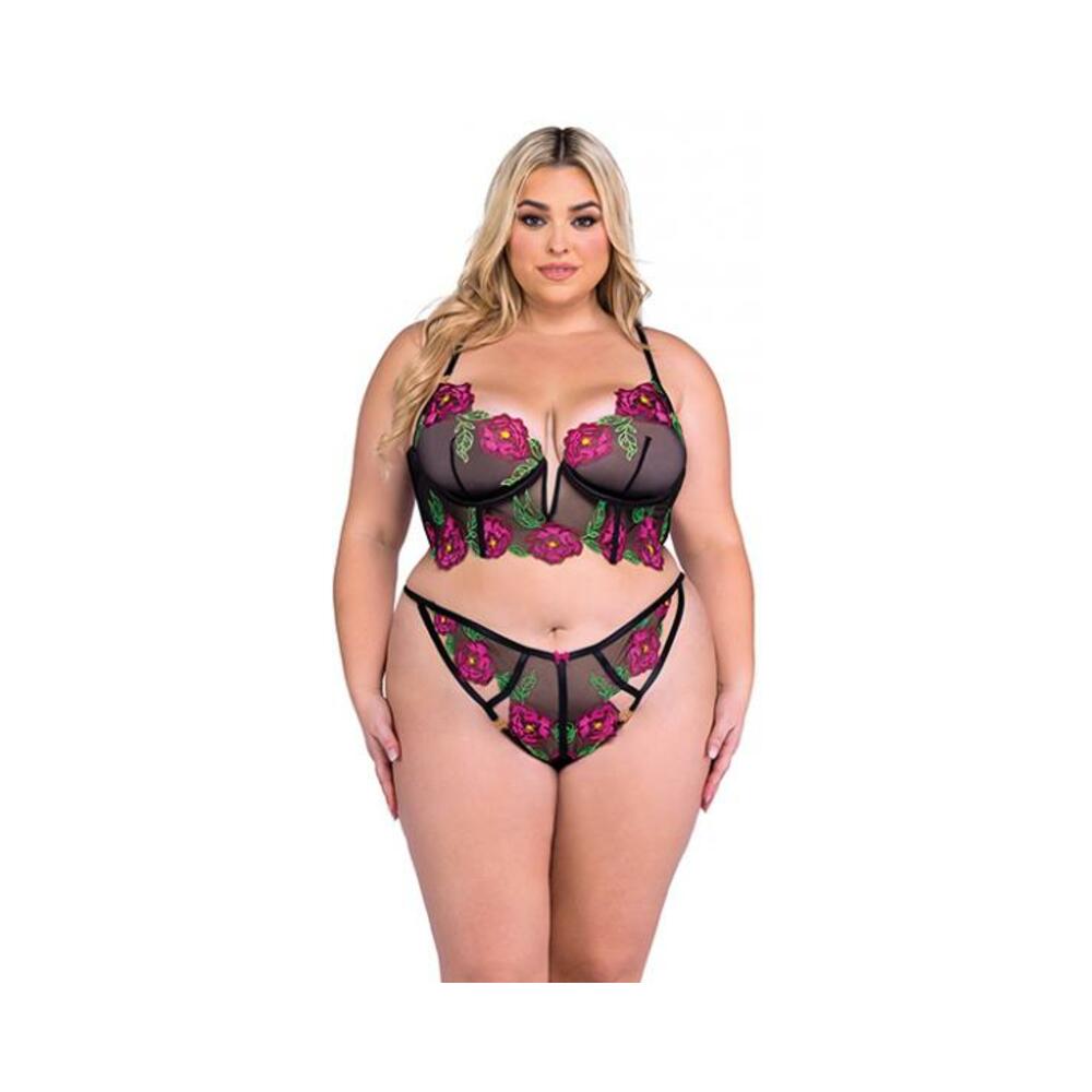 Peony Paradise Underwire Bralette & G-string - Black 2x