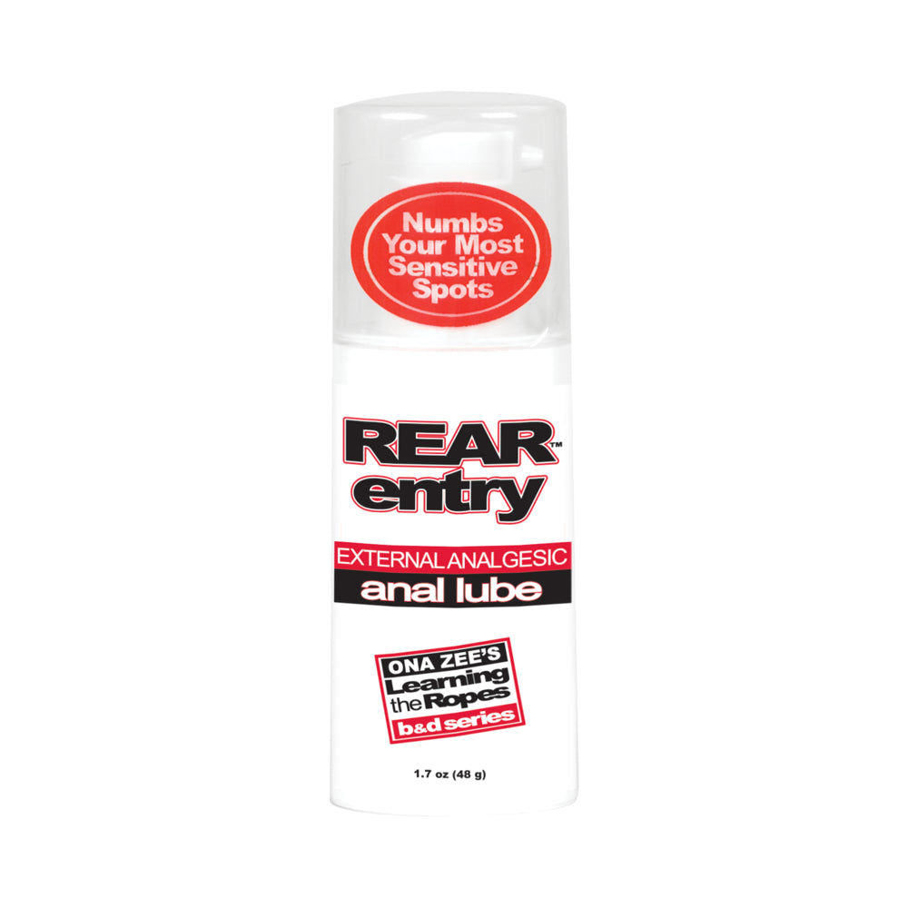 Anal lubricant packaging with text on a white background
