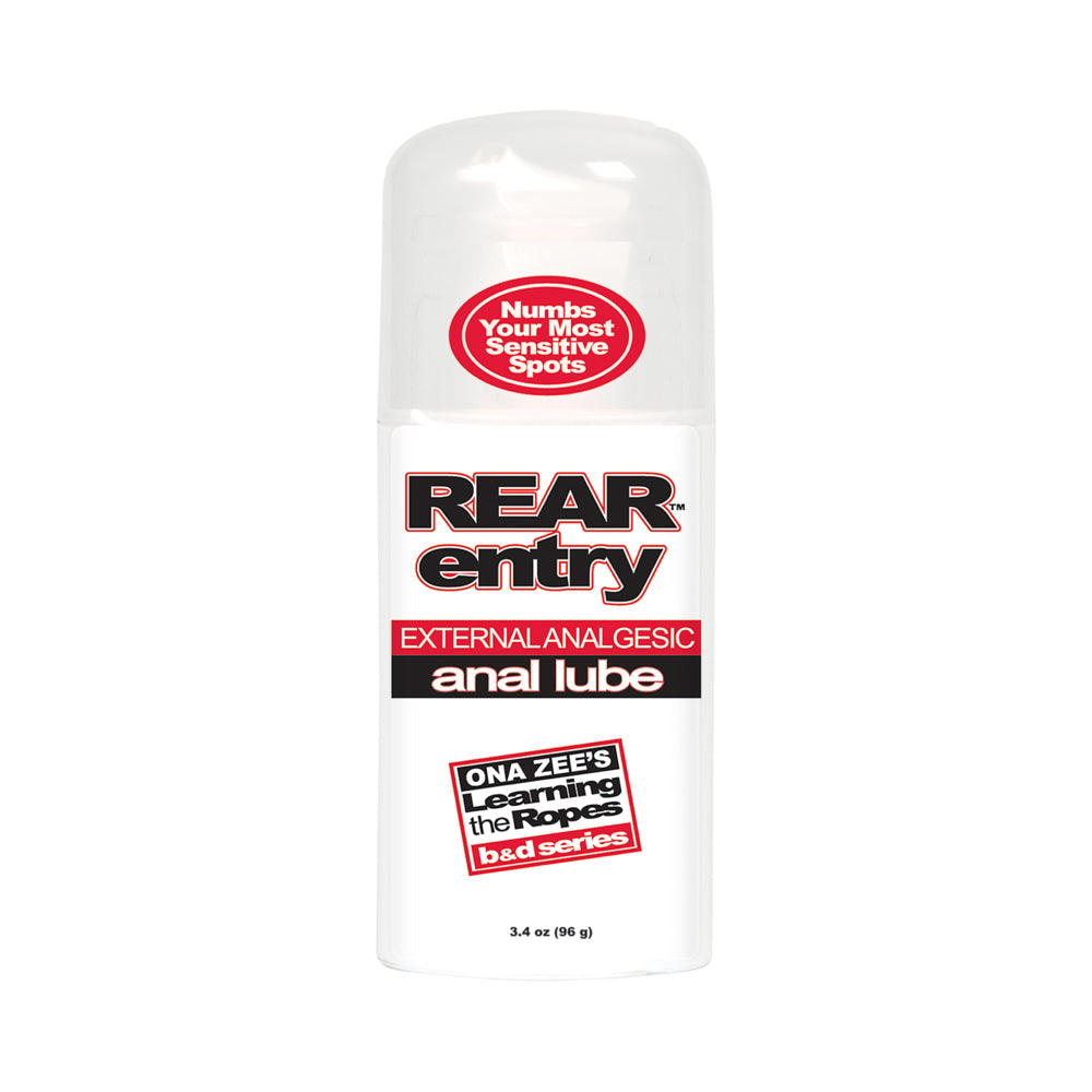 Anal lubricant can with text on a white background