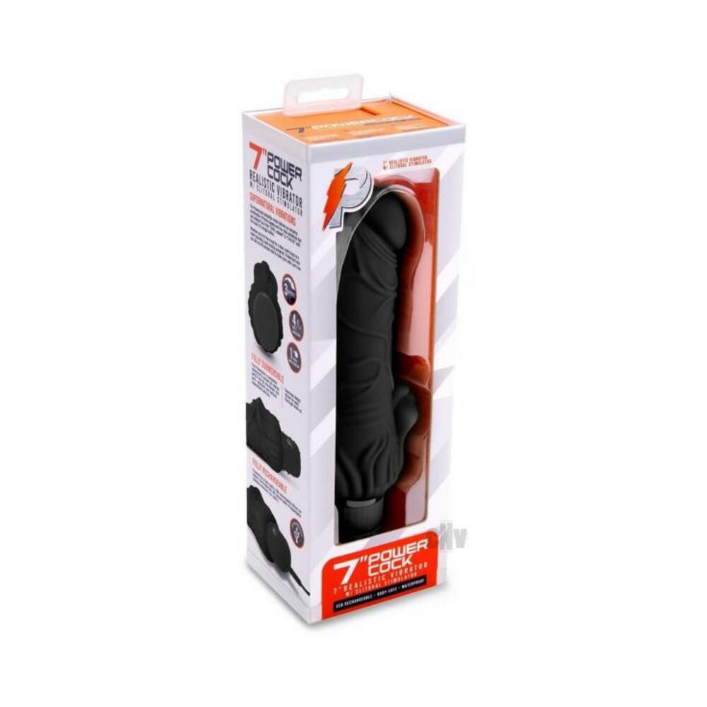 Pc Realistic Vibe W/clit Stim 7 Black