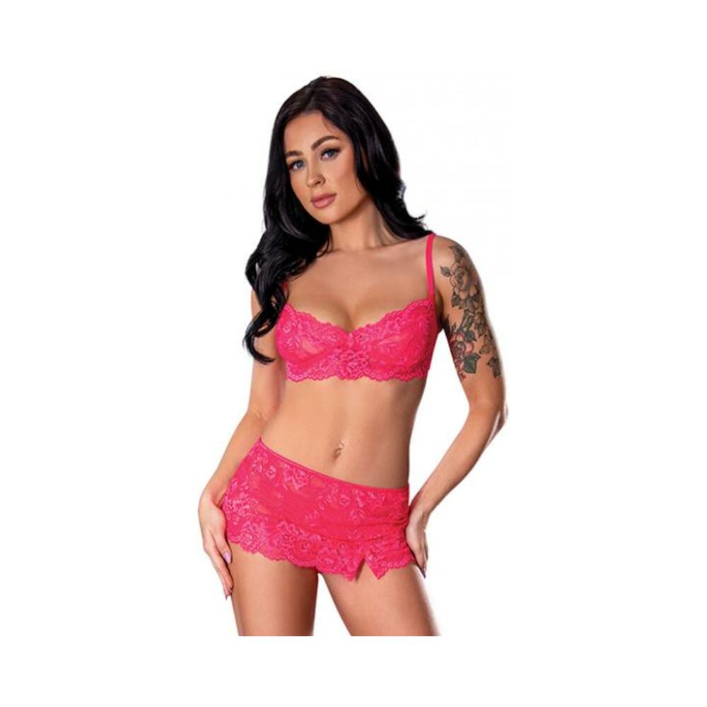 Get It Girl Lace Bra W/skirt & Thong - Pink L/xl
