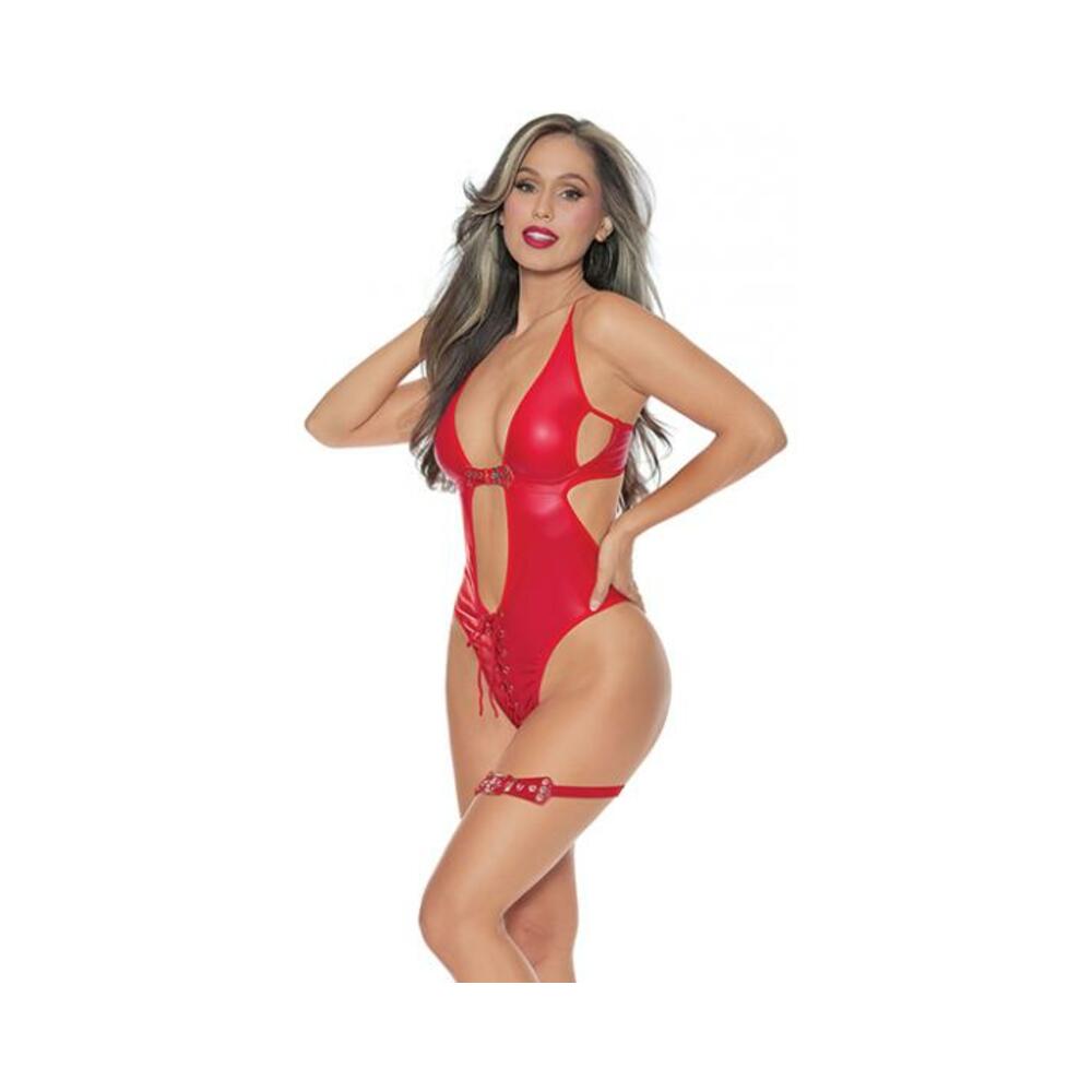 Midnight Shadow Buckle Teddy W/leg Garter Red Small