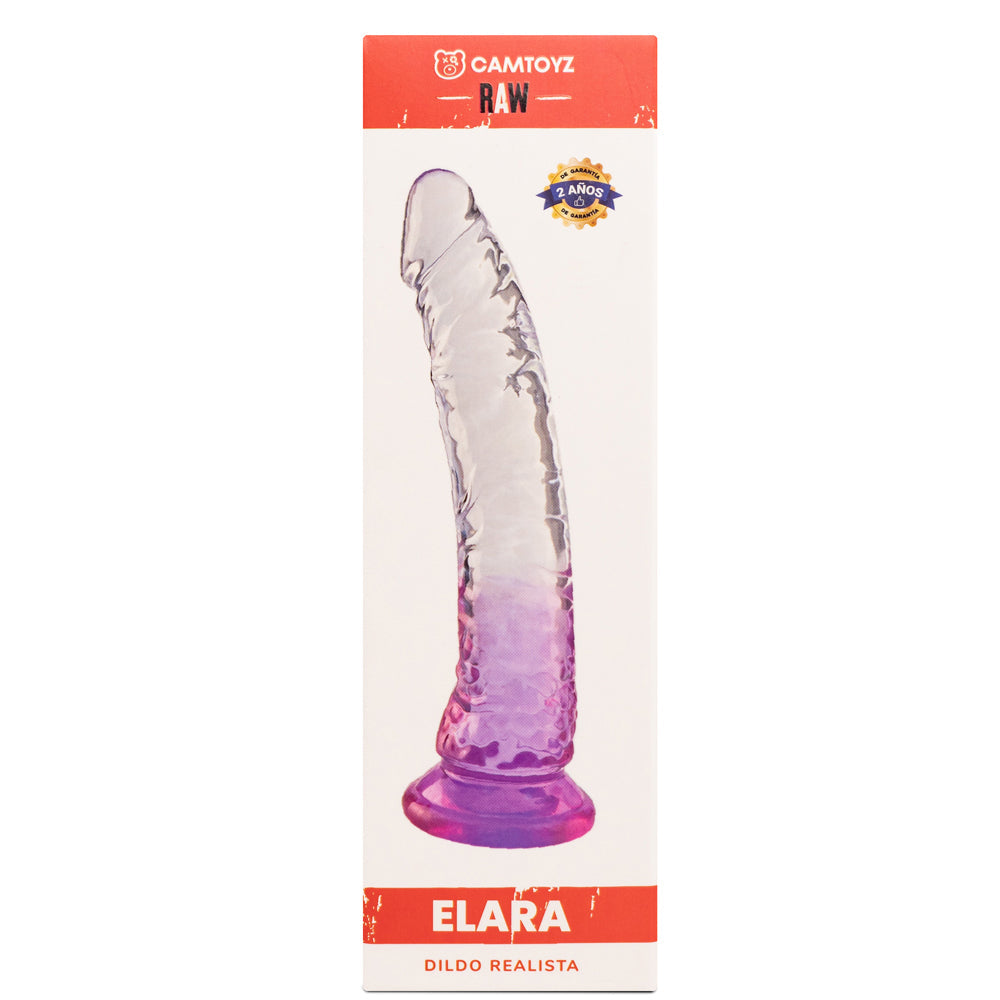 Package of a clear and purple gradient dildo with Camtoyz branding on a white background.