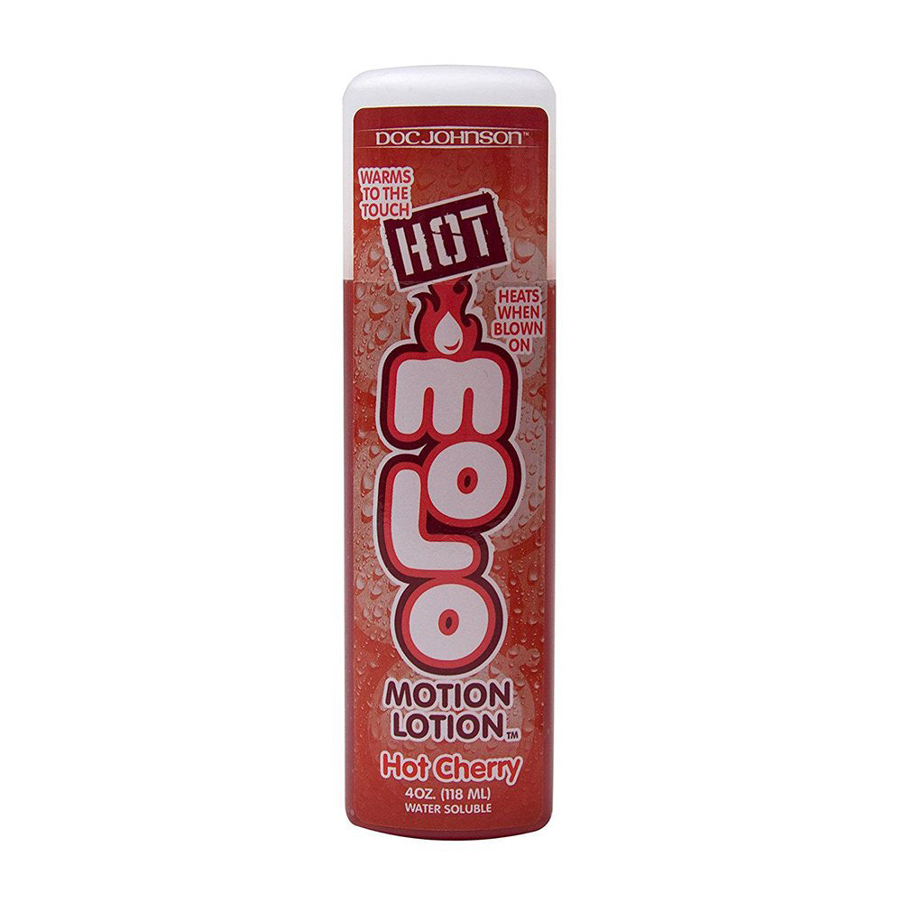 Red and white container of Doc Johnson Eolo motion lotion on a white background