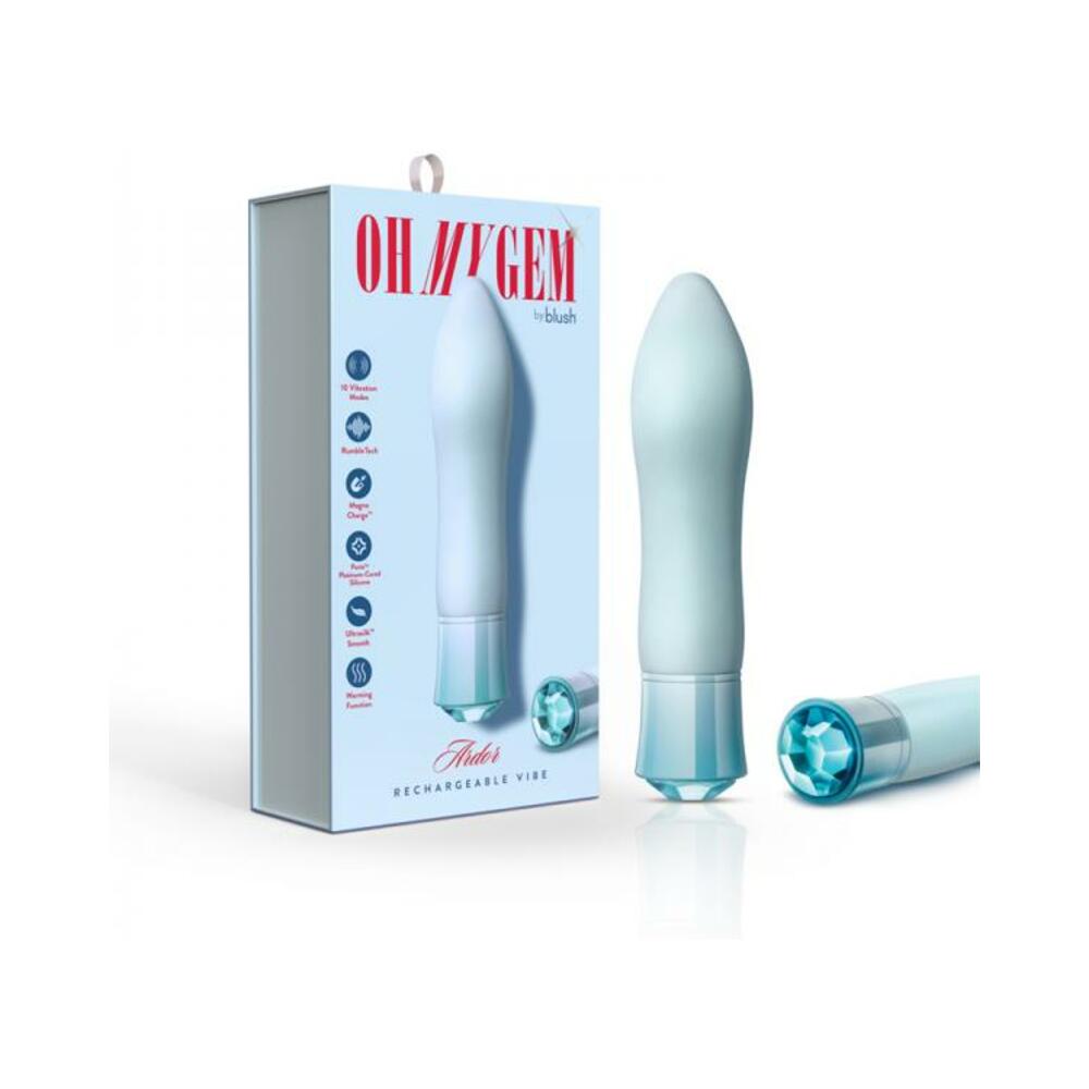Blush Oh My Gem Ardor Rechargeable Warming Silicone Tapered Vibrator Aquamarine