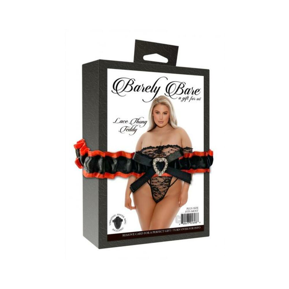 Barely Bare Lace Thong Teddy Plus Size Black