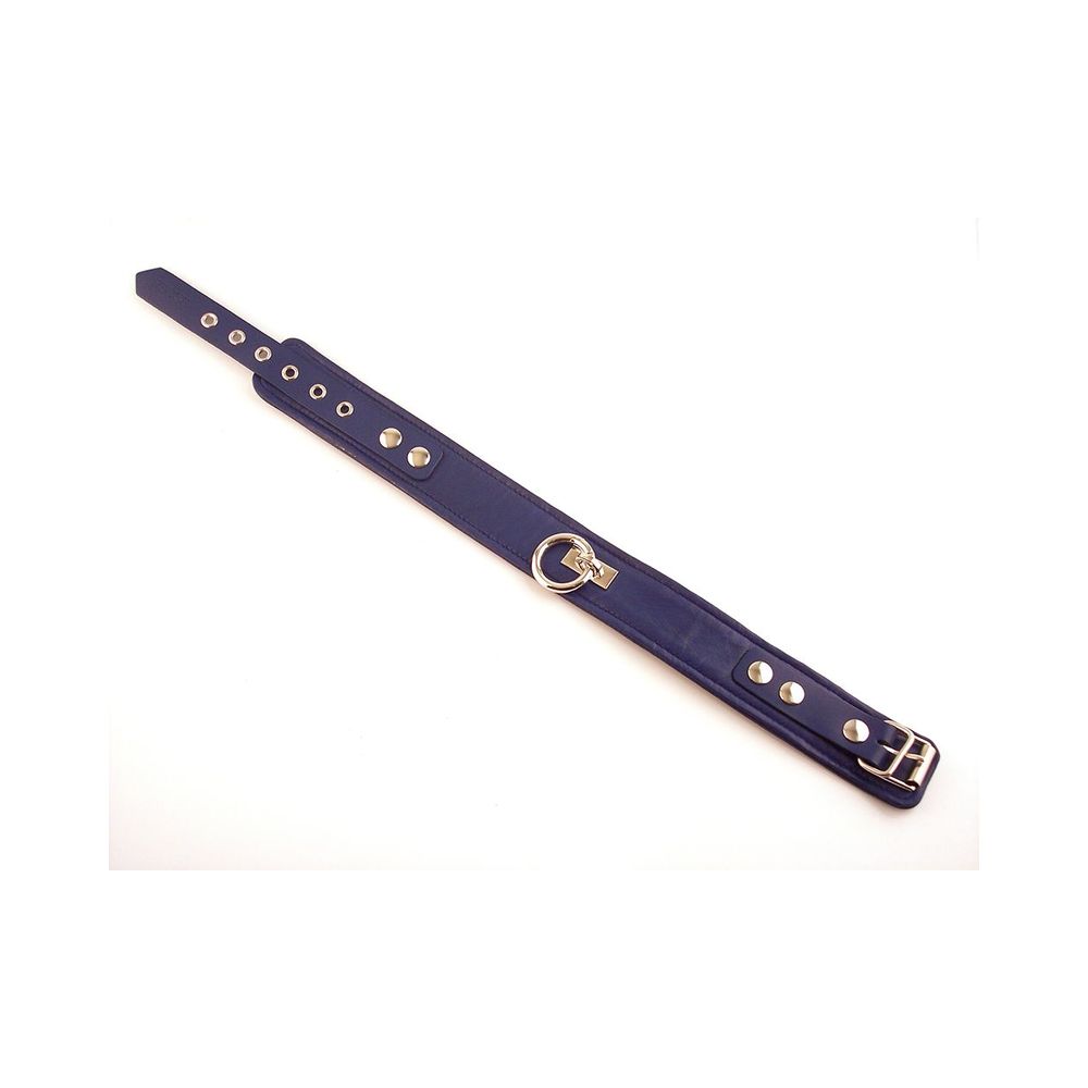 Leather Plain Collar With Removeable O-ring - Blue