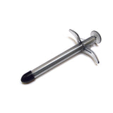 Metallic tool with a black tip on a white background