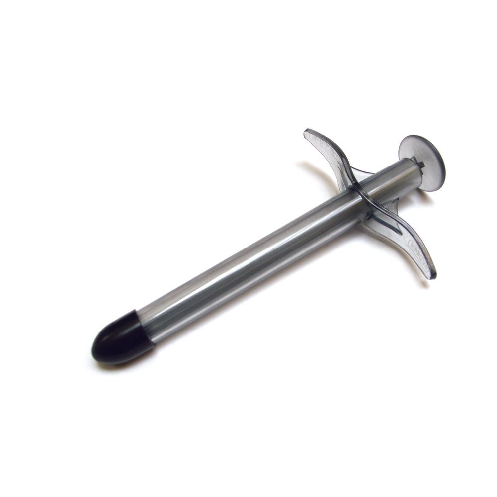 Metallic tool with a black tip on a white background