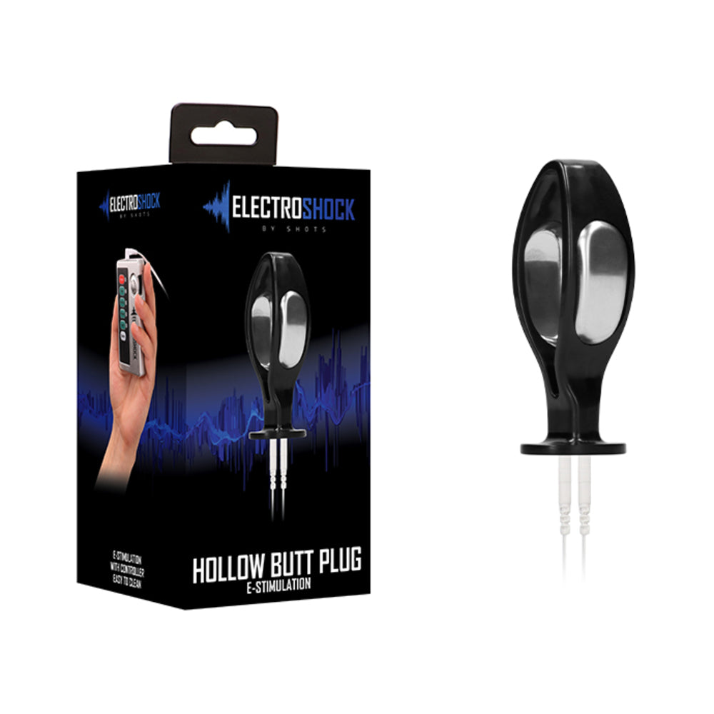 Shots Electroshock E-stim Hollow Butt Plug Black