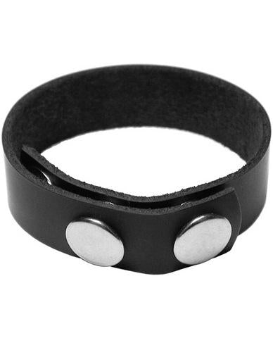 The 3 Snap Leather C Ring is a black leather cock ring wristband with three silver snap buttons.
