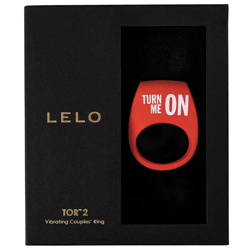 Red 'TURN ME ON' ring with 'LELO' branding on a black box